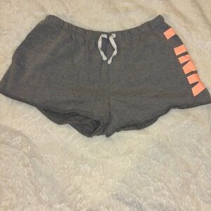 PINK Victoria's Secret Gray and Pink Cotton Shorts with Elastic Waistband